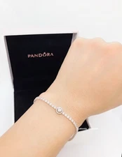 NEW 100%  Authentic PANDORA 925 Silver Sparkling Halo Tennis Bracelet 599416C01