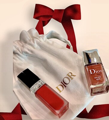 Dior Set Gift Ready Rouge Nontransfer Lipstick 741 & Nail Polish 625 in Dust Bag
