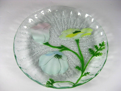 Beautiful A. Cross Signed Fused Art Glass Flowers Floral Plate 9 3/4''