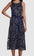 Alex Evenings Women's Blue Embroidered Tulle Fit  Flare Dress Size 12