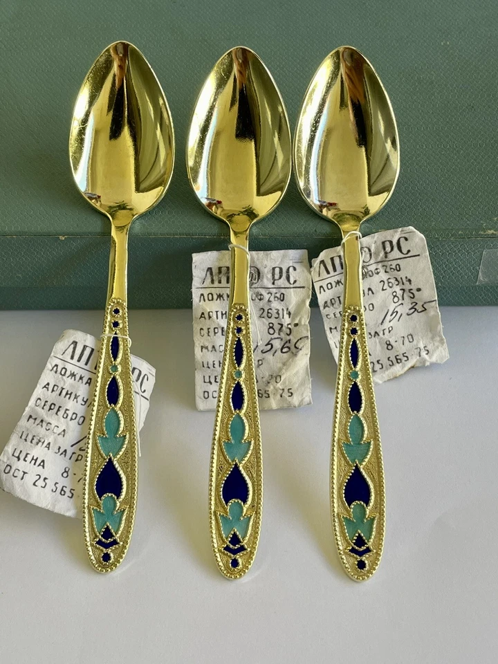 Cuchara Plata Esmalte Antiguo Vintage Taza Rusa Taza Huevo Figura Caja Kofsh Foto 3 de 4