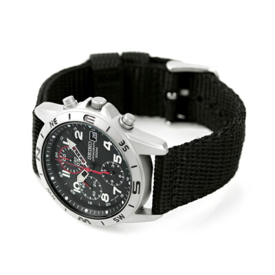 SEIKO Chronograph SND399P1 SND399P Quartz Watch Black Dial Nylon