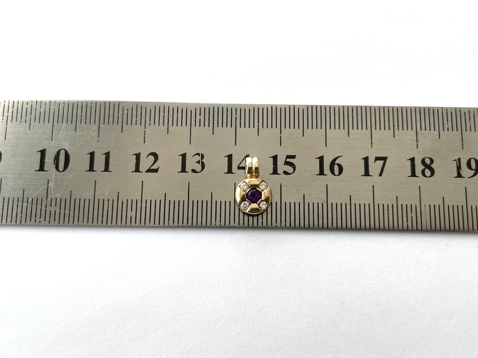 Colgante Amatista y Diamante Oro 9ct Amatista y Diamante 1999 Colgante Vintage Foto 3 de 4