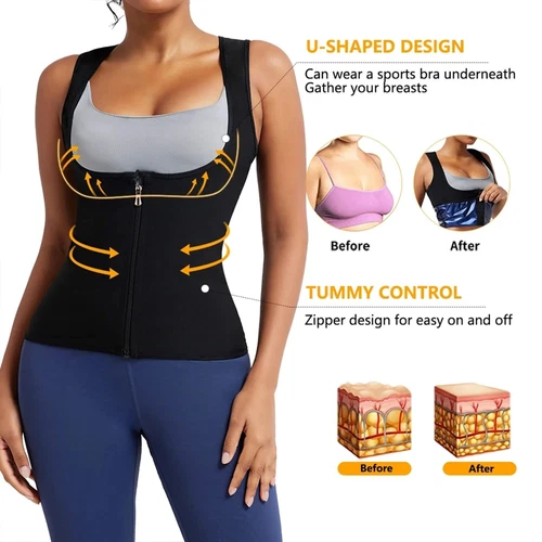 Traje de sauna para mujer Entrenador de cintura Chaleco Sudadera Camiseta sin mangas Modelador de cuerpo con cremallera - Imagen 4 de 12