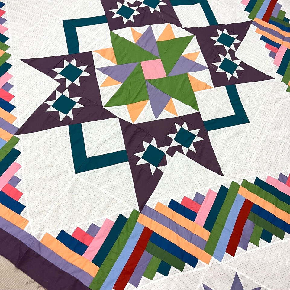 Handmade Log Cabin Stars Cotton Sewing Craft Patchwork quilt top/topper