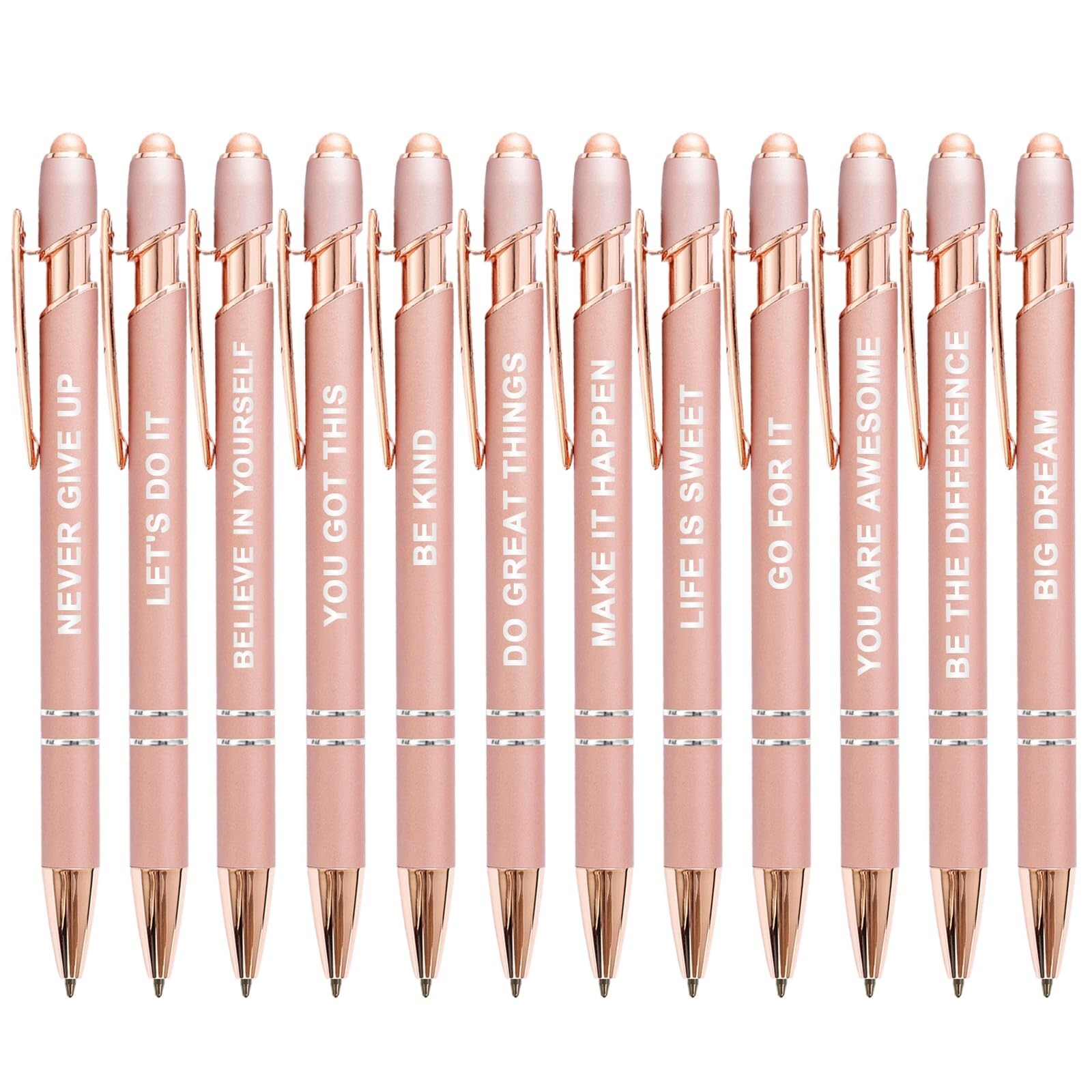 Stylus Pens for Touch Screens, 12 Pack Rose Gold Inspirational Pens, 1.0mm Me...-image