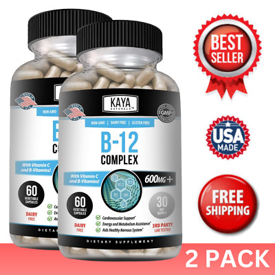 (2 Pack) B-12 Complex 60ct Vitamin B2 B6 B12 & C Biotin Inositol Folate Choline