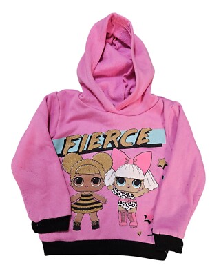 Girls LOL Pink Pullover Hooded L/S ''Fierce'' Sweatshirt - Size 4