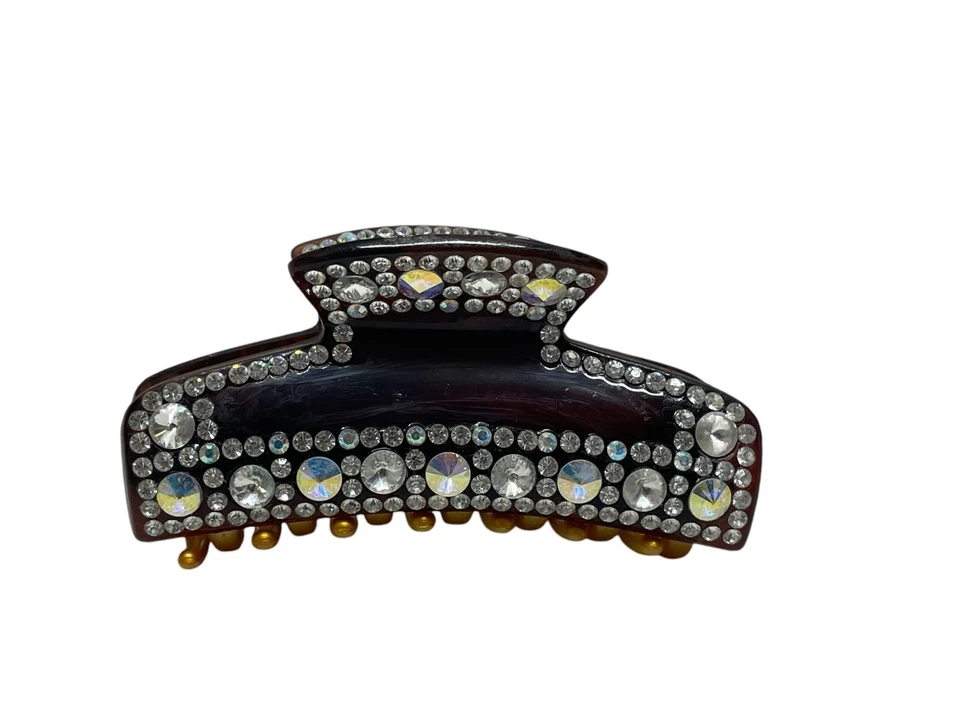 Faux Tortoise Plastic Hair Claw Crystal Rhinestone Trim Decor Jaw Clip Clamp