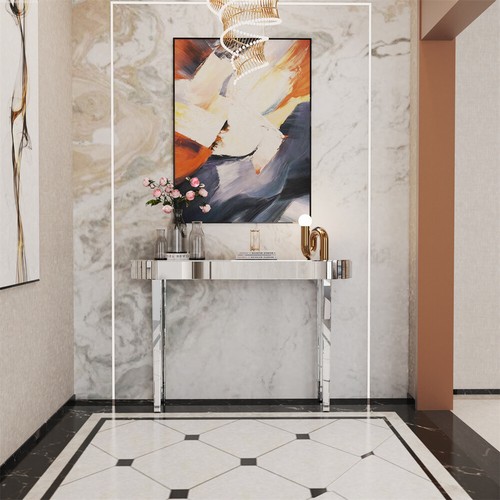 High-end Console Table Mirrored Vanity Makeup Desk Modern Glass Entryway Table - Picture 6 of 12