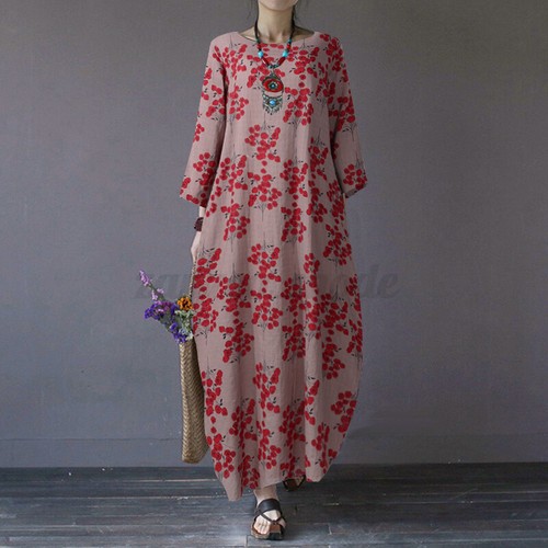Maxi Vestido Largo UK Para Mujer Manga Larga Estampado Floral Informal Suelto Cóctel Fiesta - Imagen 12 de 28