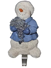 1 Resin Vtg Snowman Stocking Hanger 2lbs Blue White 2000 Vintage Growth Corp. S3