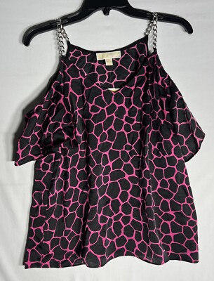 Michael Kors Women's Giraffe Print Cold-Shoulder Top, Cerise Size S