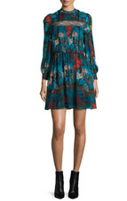 Alice+Olivia 'Aimee' Long Sleeve Floral Print Mini Dress in Blue sz M