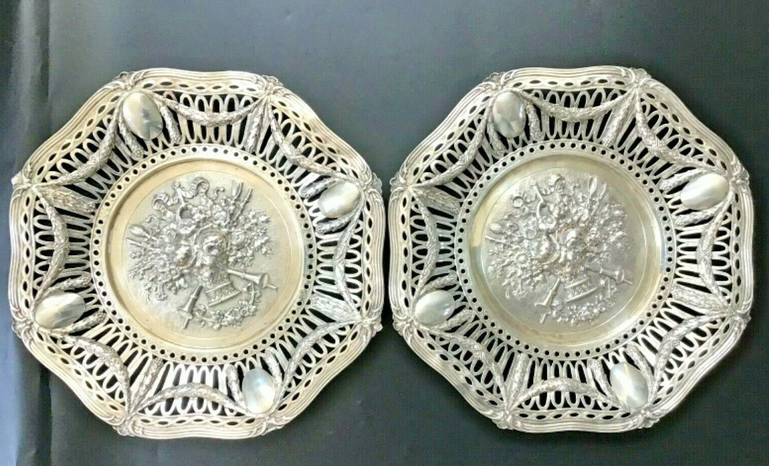 Pair of Antique German, Hanau .800 silver plates / chargers