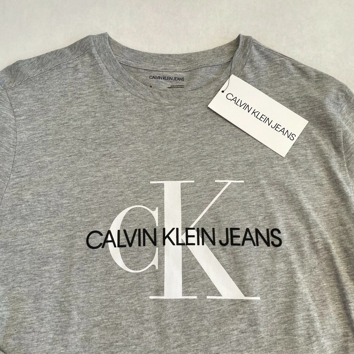 NWT Men's Calvin Klein Jeans Long Sleeve Tshirt Logo Gray CK Top