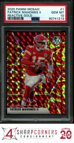 2020 PANINI MOSAIC REACTIVE GOLD PRIZM #1 PATRICK MAHOMES II CHIEFS PSA 10