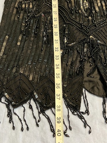 Scala PXL Black Beaded Sequin Fringe Flapper Dress 1920s Gastsby Vintage Silk - Picture 11 of 11