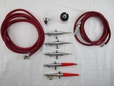Paasche VL & H Airbrush Lot of 5 w/2 Hoses & Cups Used Untested