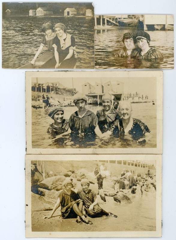 Vintage 1900's-1910's Snapshot Lot Ladies in Voluminous Bathing Costumes & Caps