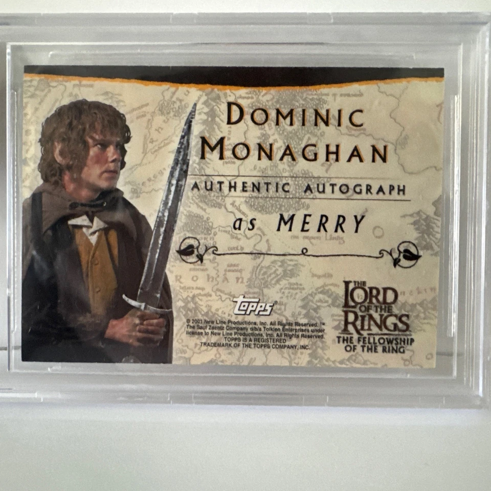 Topps Lord of the Rings LOTR FOTR Dominic Monaghan Auto  Gem Mint 9.5 - Image 2 of 4
