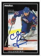 CLAUDE LOISELLE Autographed Signed 1992-93 Pinnacle card #219 New York Islanders
