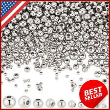 1050 Pcs Stainless Steel Spacer Beads, 5 Sizes , Silver, Round, Beads