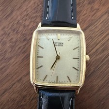 Citizen Eco Drive Men's Square Gold Watch Leather Band Used CE1007
