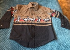 Roper XS Childrens Western Cowboy Shirt Rodeo Bull Rider Graphic Cotton Snaps