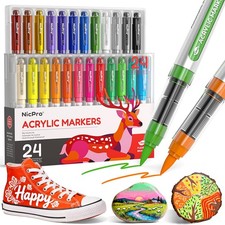 Nicpro 24 Colors Acrylic Paint Markers Brush 1 Count Pack of 24 , 24