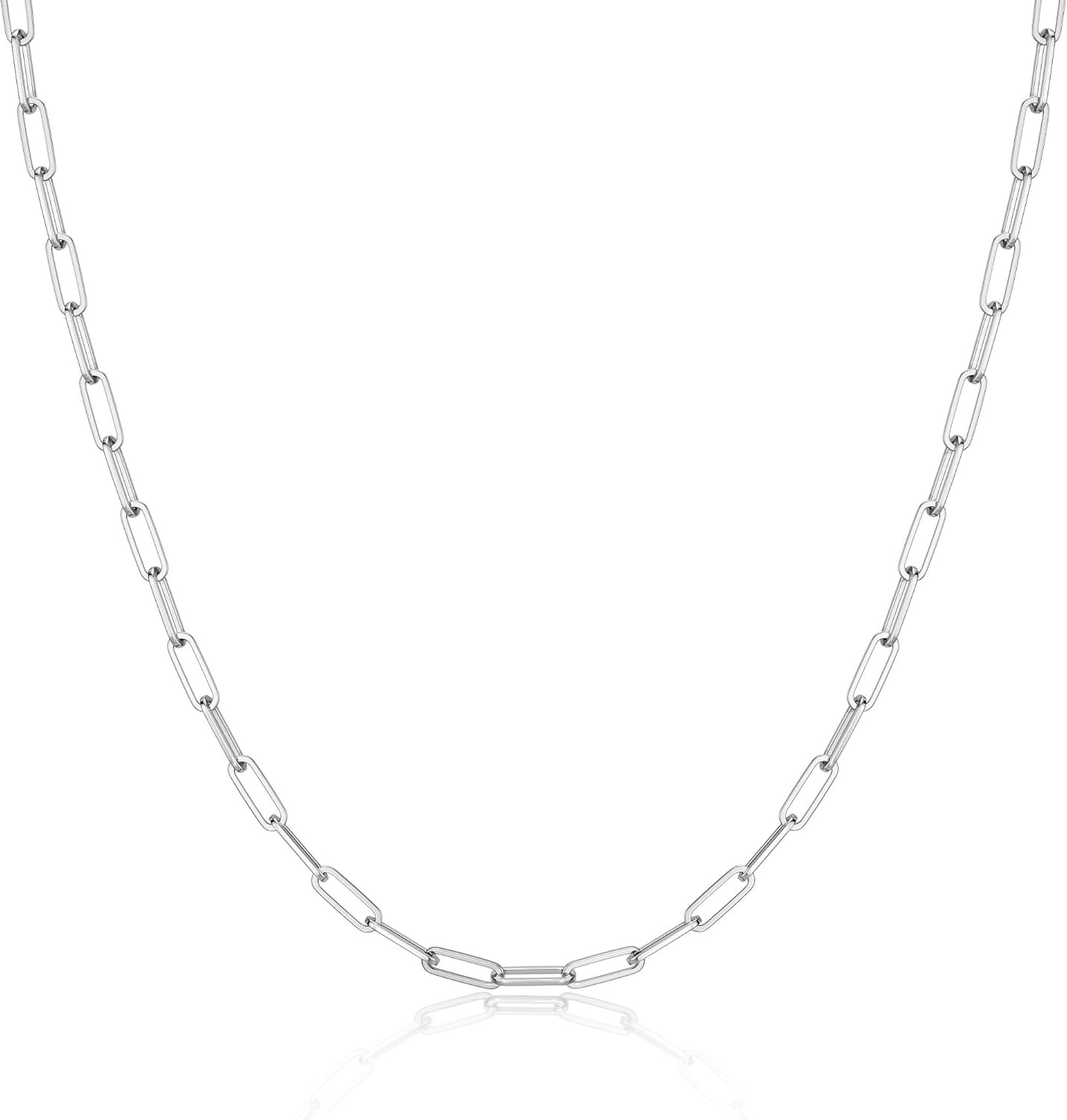 MBW Silver Paperclip Chain Necklace for Women,Dainty Sterling Silver Choker Neck