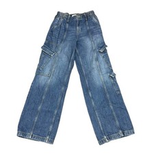 Jeans denim blu cargo Forever 21 vita alta gamba larga taglia 29