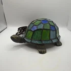 Vintage Brass Tiffany Style Turtle Accent Lamp Night Light Stained Glass Works!