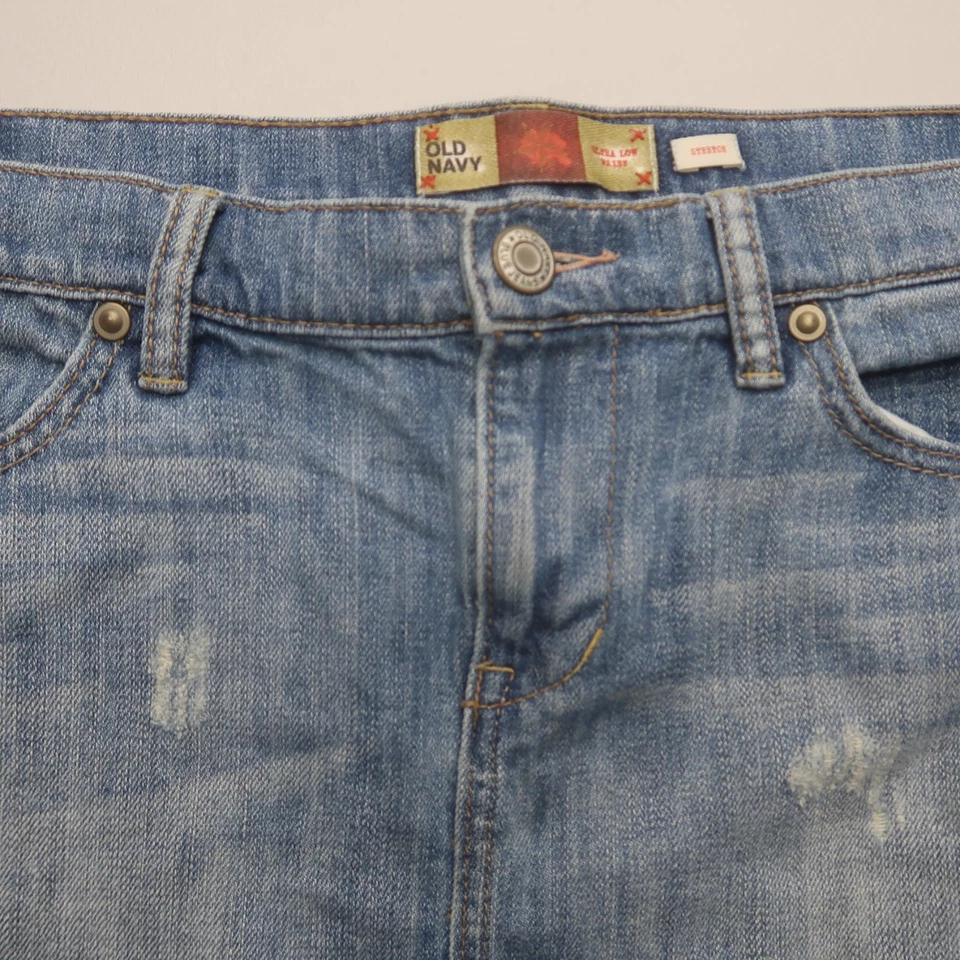 Minifalda vaquera vintage Y2K antigua azul marino 12 tiro ultra bajo jean desgastado años 2000 Foto 2 de 4