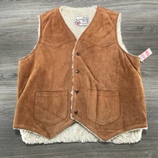 Vintage Sears The Leather Shop Suede Vest Mens Medium Brown Sherpa Lined 80s