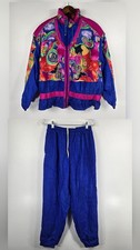 Vintage EVR Div Rousso 2 Piece Blue Windbreaker Track Suit Set 80's