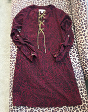 MICHAEL Michael Kors Burgundy/Black Animal Print Dress XS Long Sleeve Chain