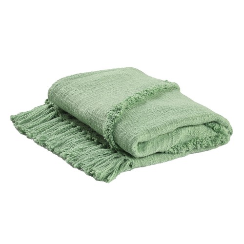 50" X 60" Green Woven Cotton Throw Blanket with Fringe - Picture 2 of 9