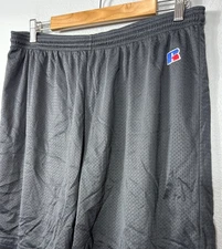 Vintage Russell Athletic Mens XL Solid Black Mesh Athletic Drawstring Shorts Gym