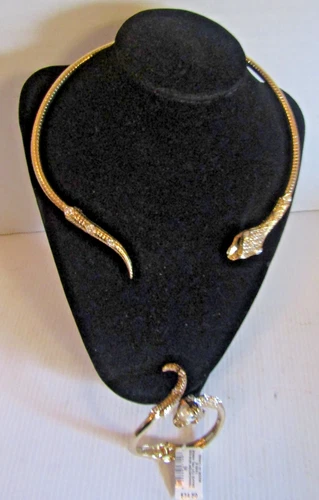 Thalia Sodi Necklace Choker n Bracelet Set Gold Tone Snake Serpent Crystals NEW