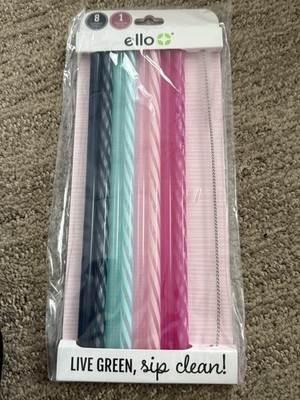 Ello Reusable Straws Set 8 Pack with Cleaning Brush Live Green Sip Clean