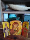 Sweet Vintage Wood Orthodox Triptych Religious Folk Art Byzantine Style Tri Fold — photo 2