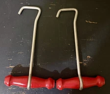 Wooden Red T-Handle Boot Hooks Set of 2 Cowboy Boot Pull-On Pullers Chrome Steel