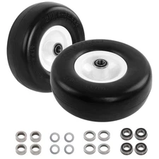 2x 9x3.50-4 Front Flat Free Tire Wheel Set w/ Bearings For Zero-Turn Lawn Mower