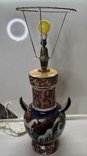 Lampada ceramica vintage decorata cavalli stile Deruta h 58cm funzionante