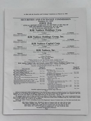 RJR Nabisco SEC Form 10-K Annual Report 1989 - Corporate Filing - Rare Document