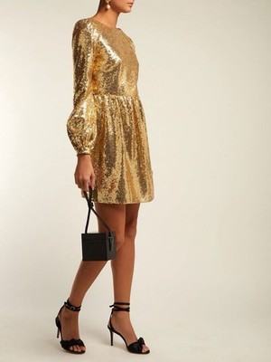 saloni camille sequin dress Saloni New Camille Sequin Long Sleeve Mini Dress In Gold Size US 6