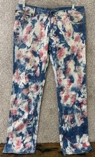 Robin's Jean Mens Size 36X33 Rhinestone Winged Flap Acid Splattered Straight Leg