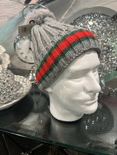 New Gray , Green and Red Unisex Winter Beanie Ski Hat, VERY WARM, one size