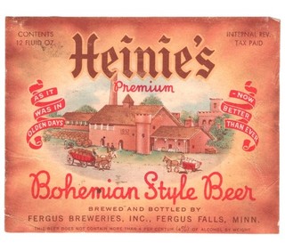 4% Heinie's Bohemian Beer Label IRTP Fergus Breweries Fergus Falls MN 12 oz